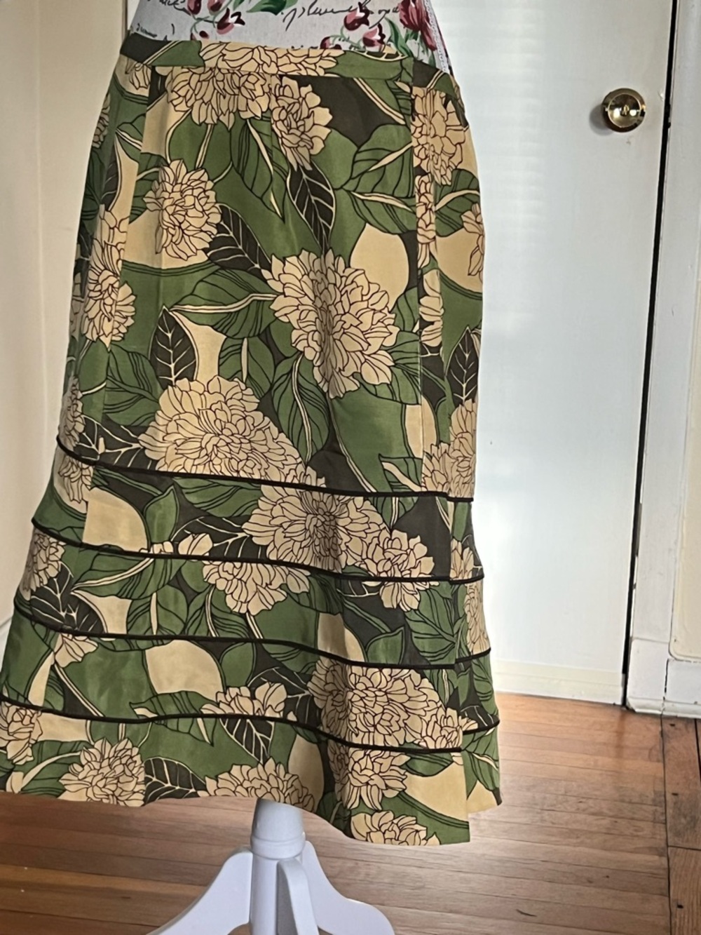 Floral Green Tiered A-Line Skirt